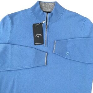 Callaway Premium 100% Cashmere 1/4 Zip Golf Sweater Mens Small Blue Pullover NWT